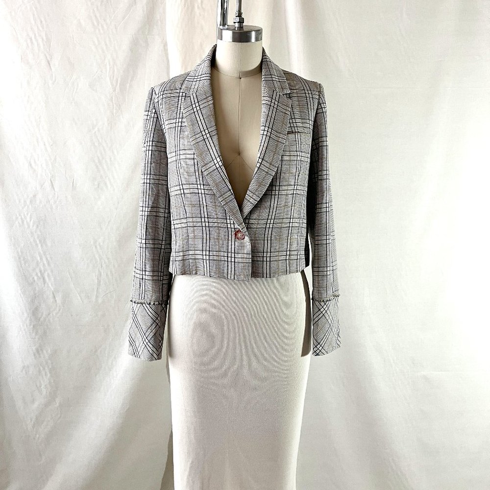 Cropped Plaid Blazer - Women's Gray Plaid Suit Jacket
